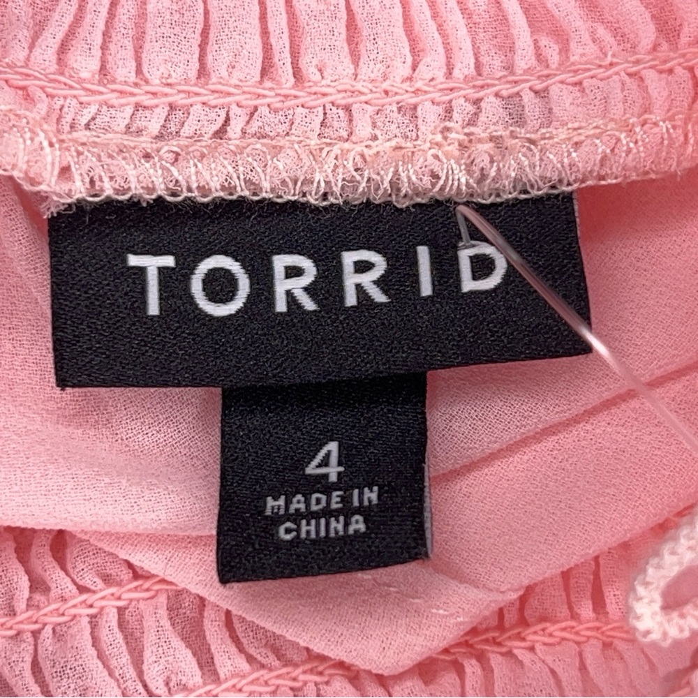 Size 26 Torrid 4 Pink Ruffle Blouse Long Sleeve Feminine Coquette Pastel - Picture 12 of 15